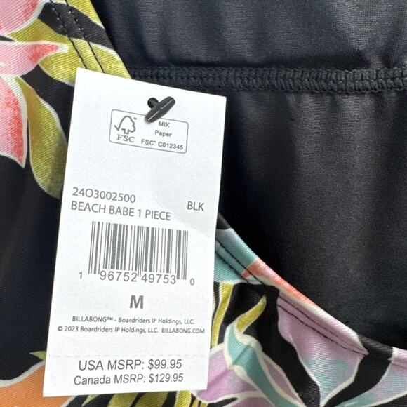 NWT Billabong Beach Babe One Piece Black Bathing Swim Suit Women’s Size Medium - Picture 5 of 7